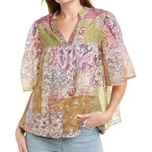 Johnny Was Jade Boho Silk Blend Flowy Top Women's Size Large